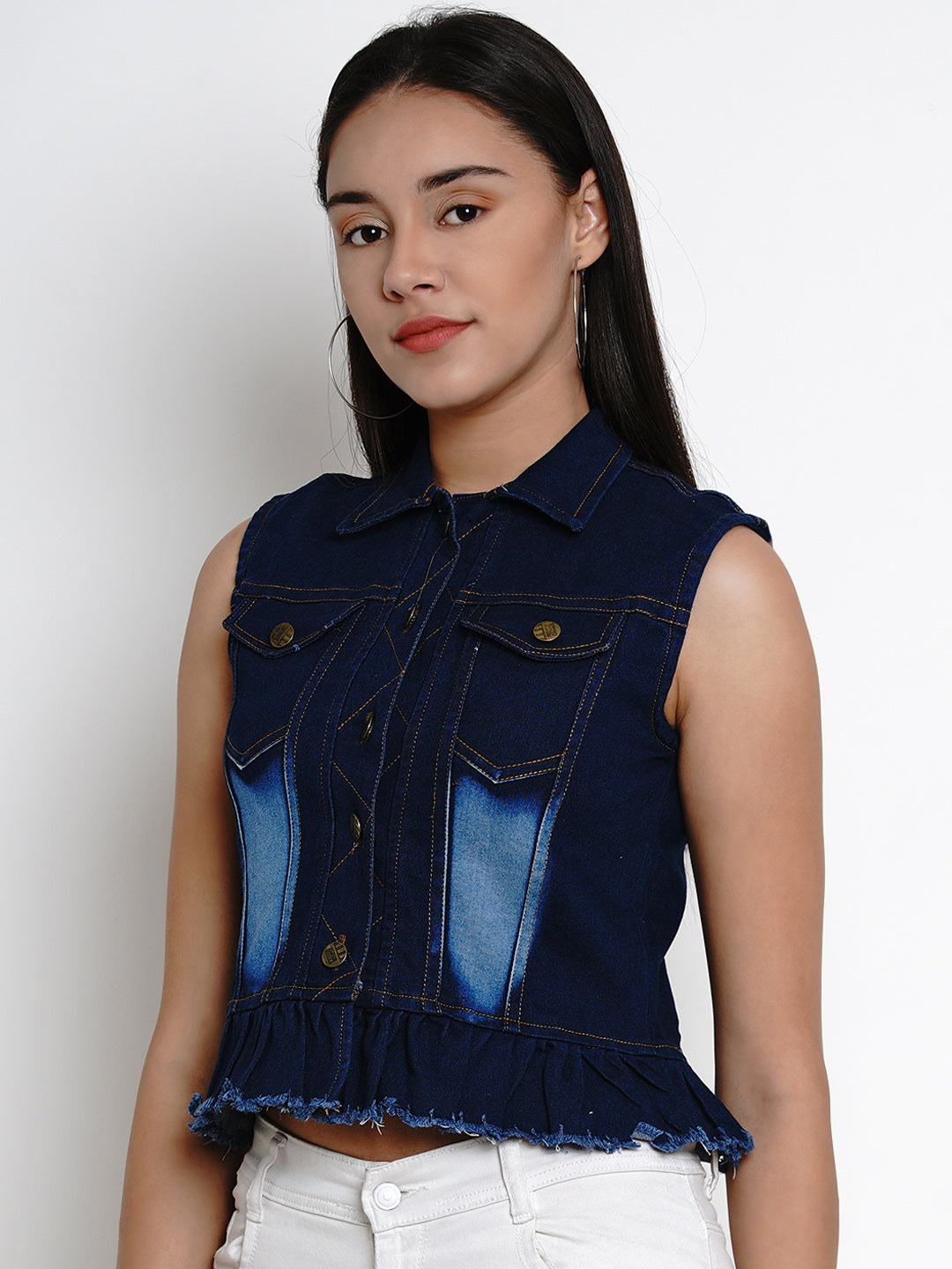 Buy Promod Women Blue Washed Denim Jacket - Jackets for Women 4325783 |  Myntra