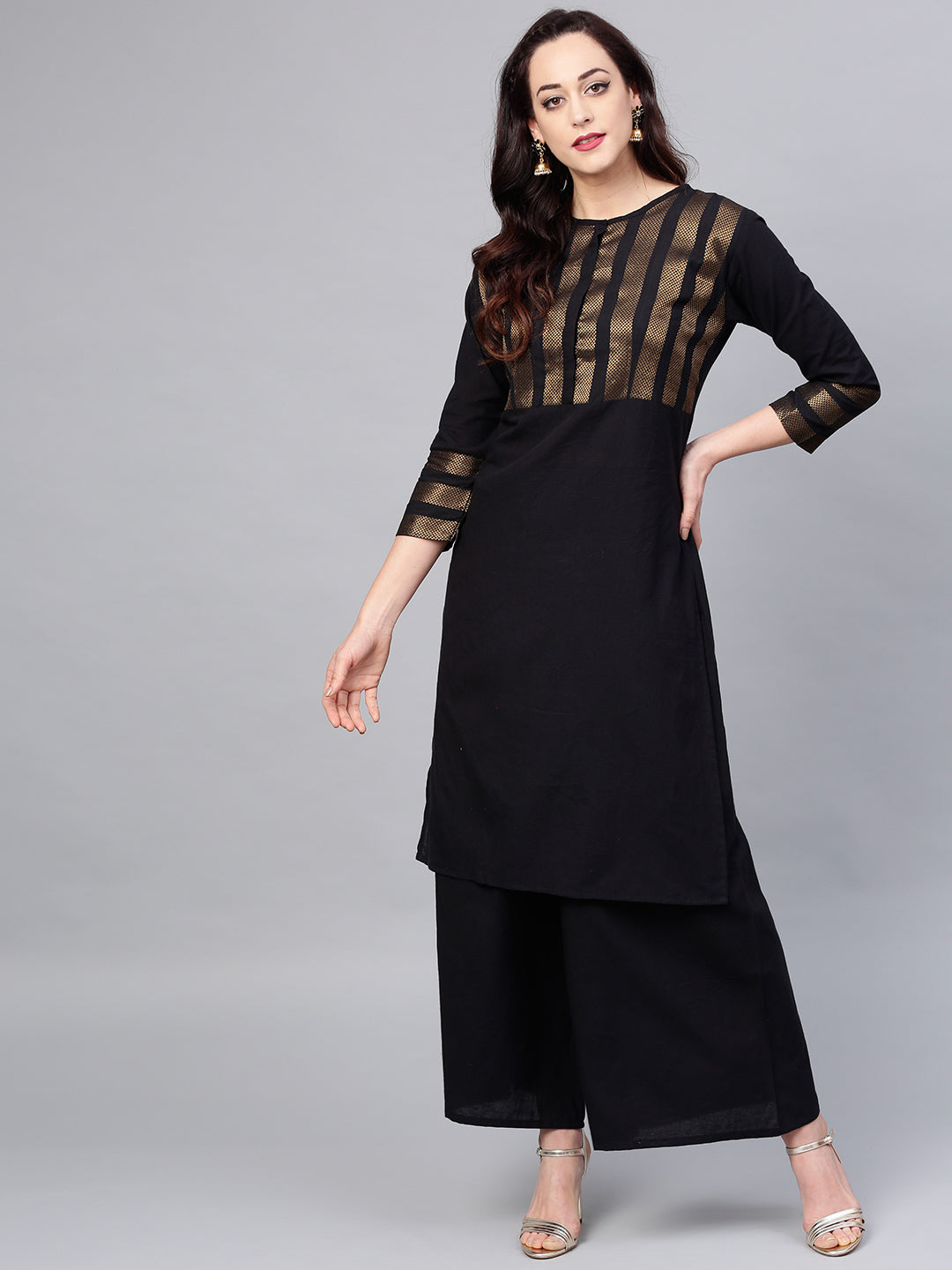 Black Yoke Design Kurta With Palazzos