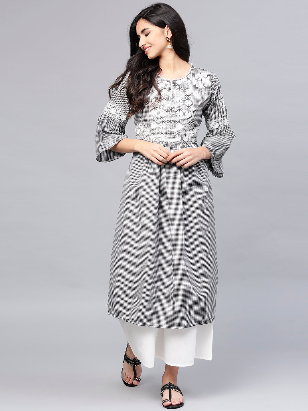 Shop Bhama Couture Black And White Checked Kurta With Palazzos Online