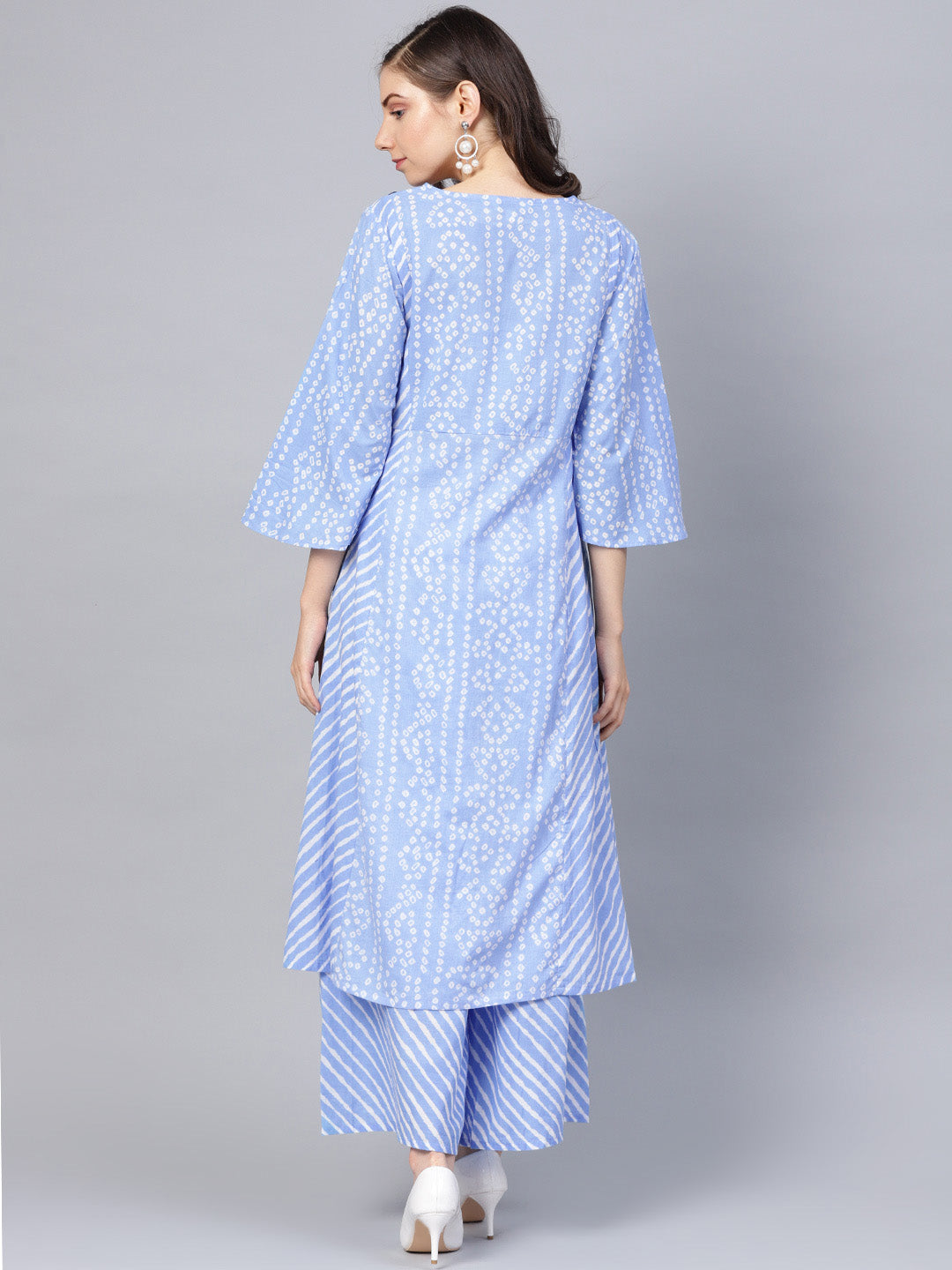 Blue And White Bandhani Print Kurta With Palazzos