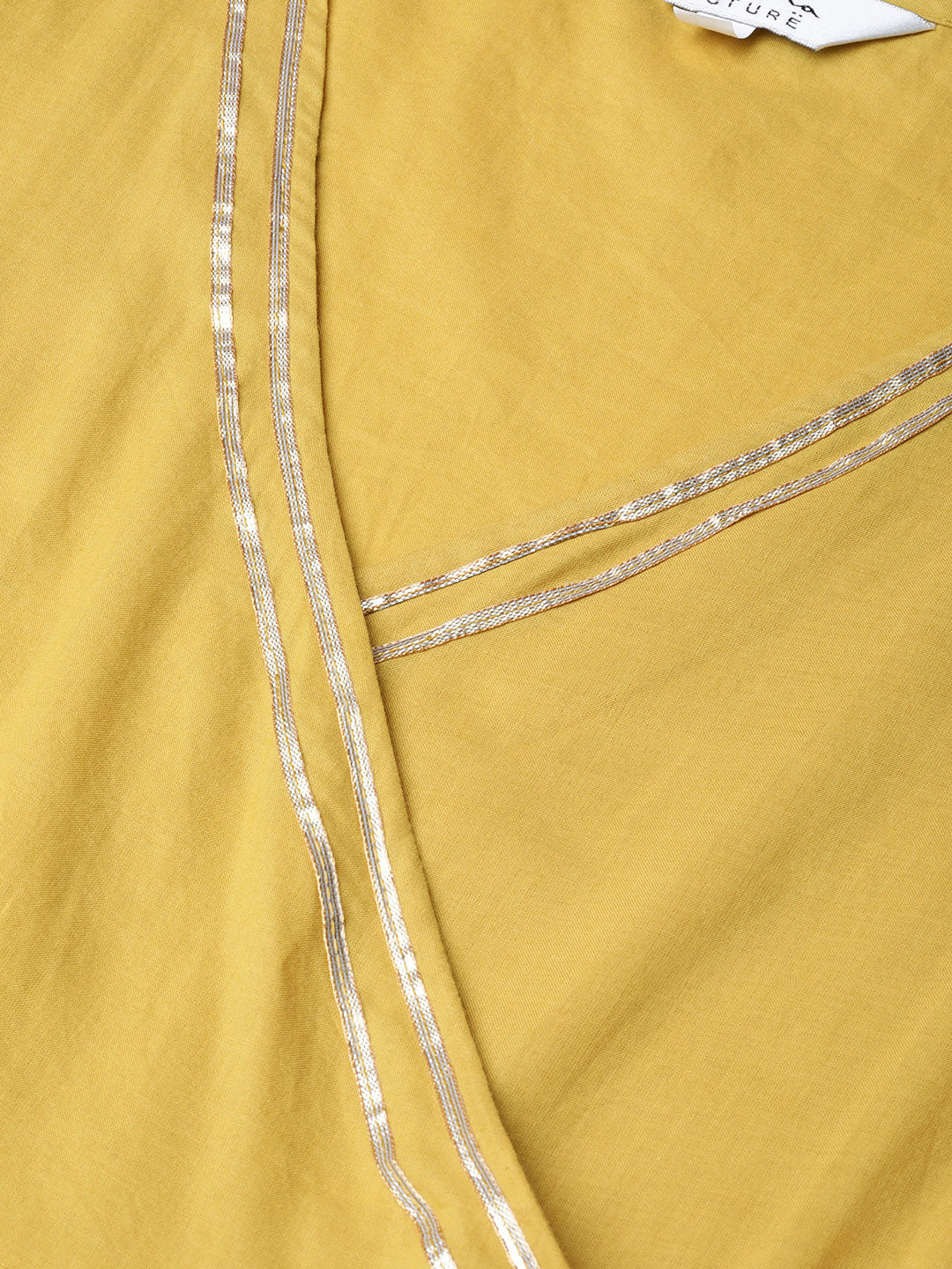 Mustard Yellow Solid Gotta Detailing Kurta & Mustard Gotta Lace Skirt