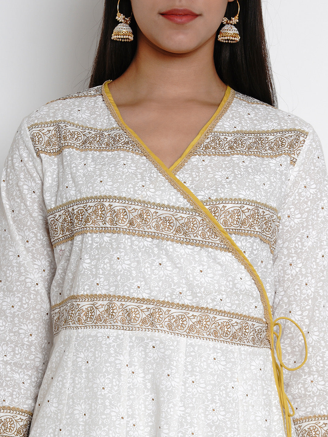 Bhama Couture Women White & Mustard Yellow Printed Kurta with Palazzos