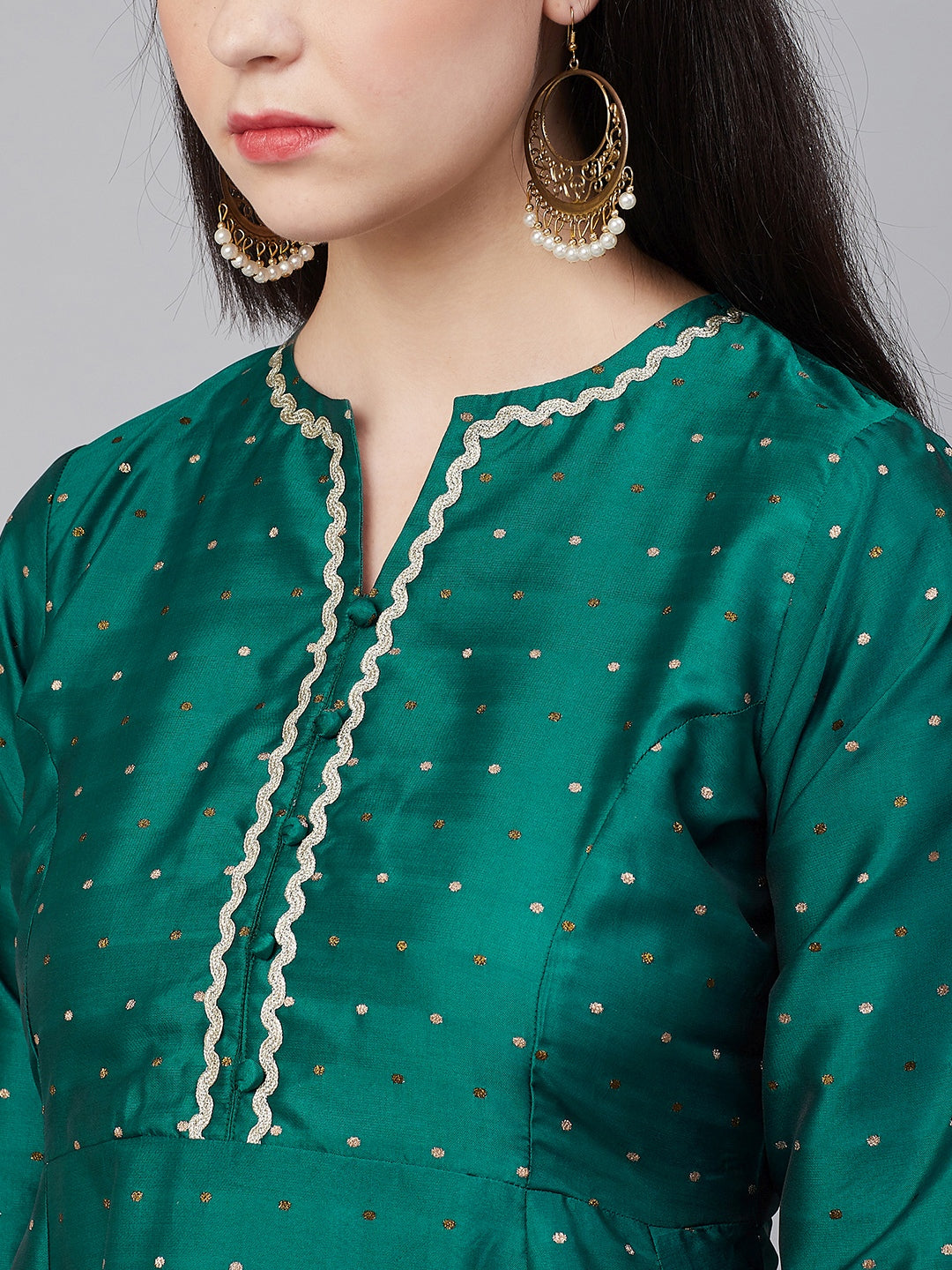 Green And Golden Woven Design Kurta With Palazzos