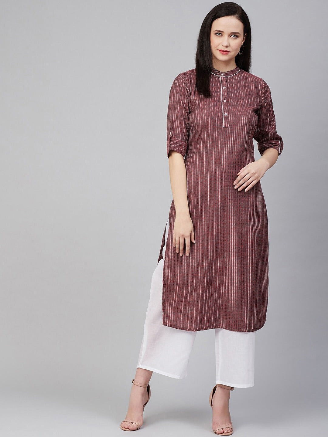 Maroon & white striped Kurta with Palazzos