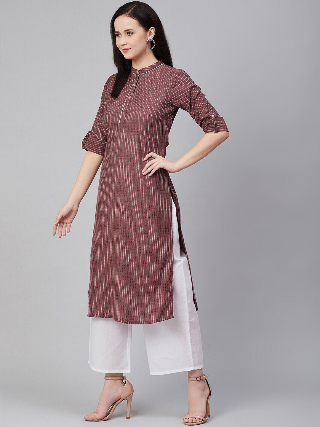 Maroon & white striped Kurta with Palazzos