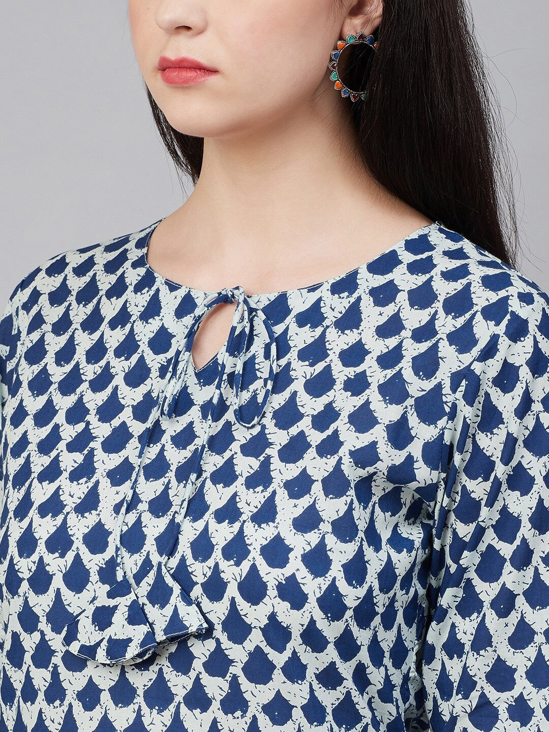 Blue & White Printed Cotton Kurta with Palazzos