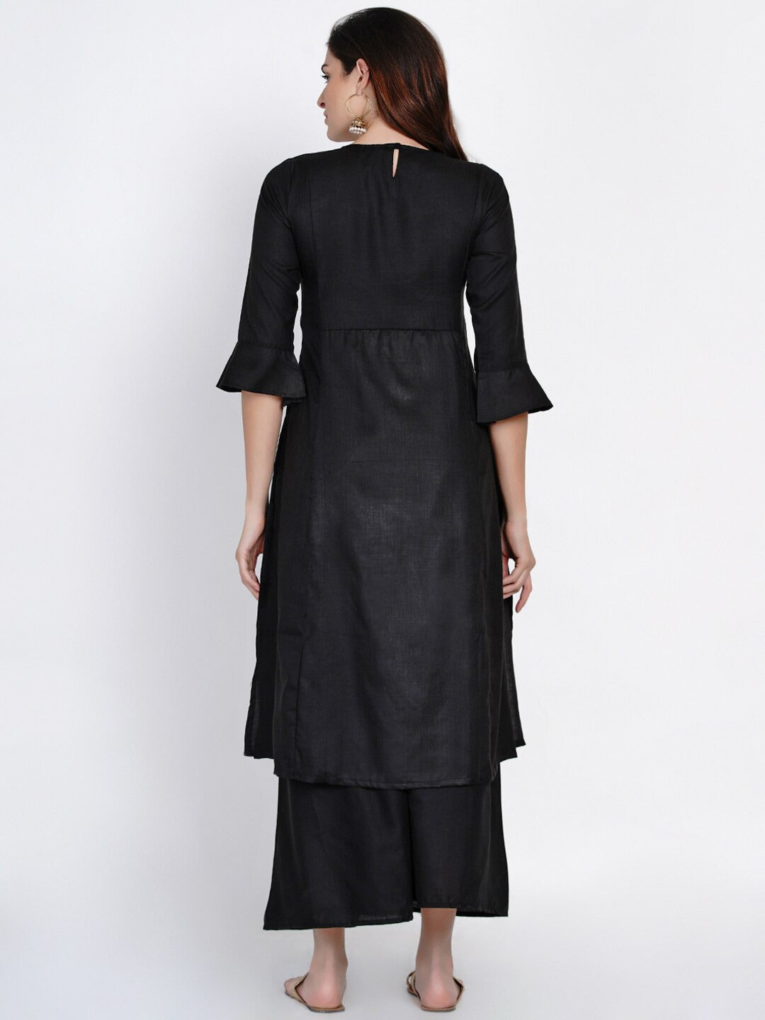 Black Yoke Embroidered Kurta With Palazzos