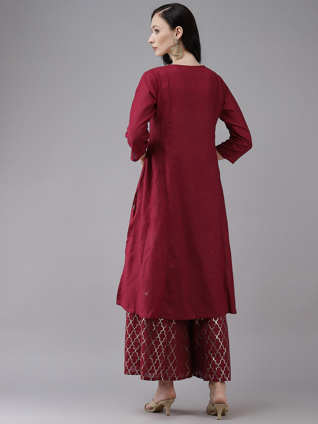 Maroon Solid Lace Work Kurta with Sharara