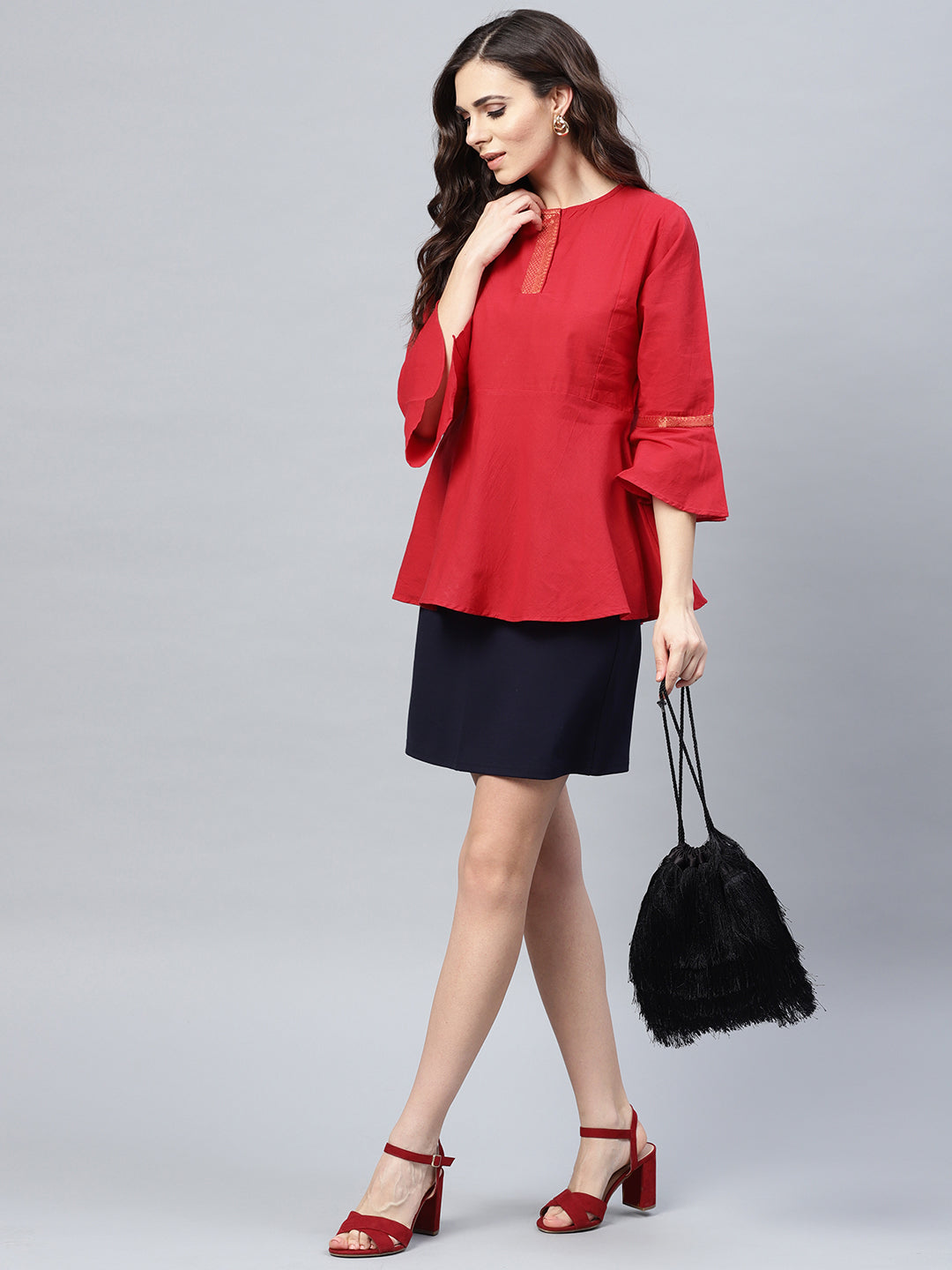 Bhama Couture Women Red Solid Cotton Peplum Top