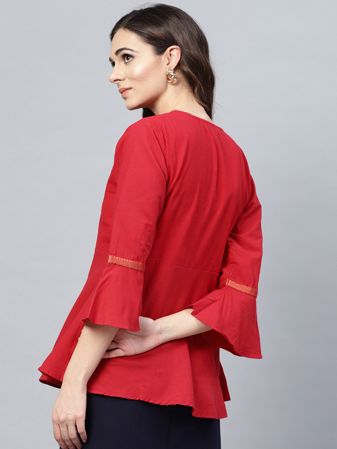 Bhama Couture Women Red Solid Cotton Peplum Top