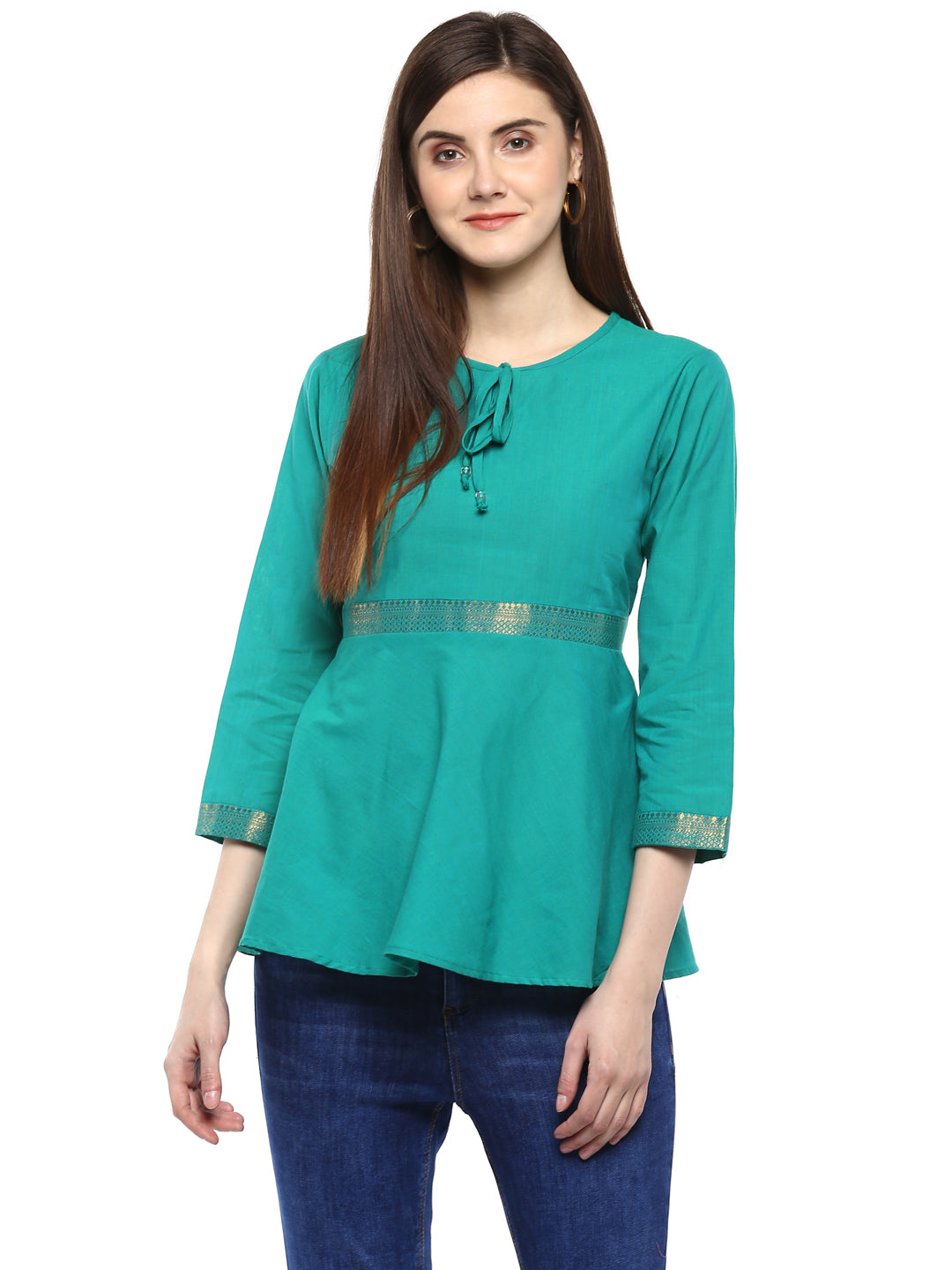 Bhama Couture Sea Green Solid Peplum Top