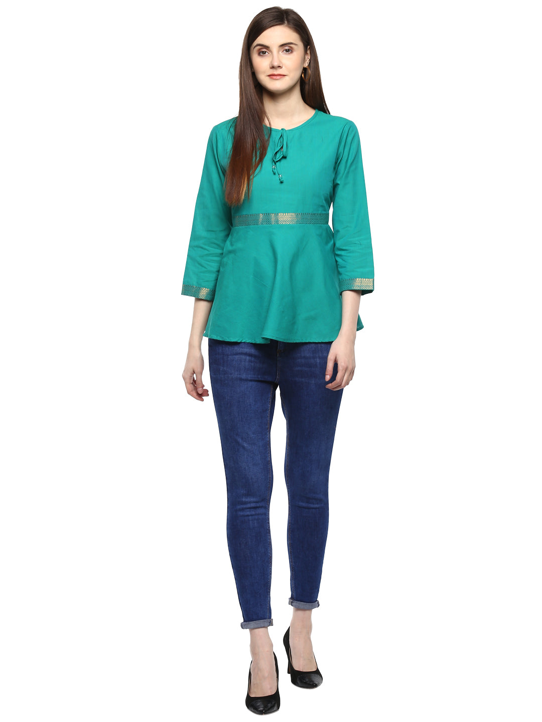 Bhama Couture Sea Green Solid Peplum Top