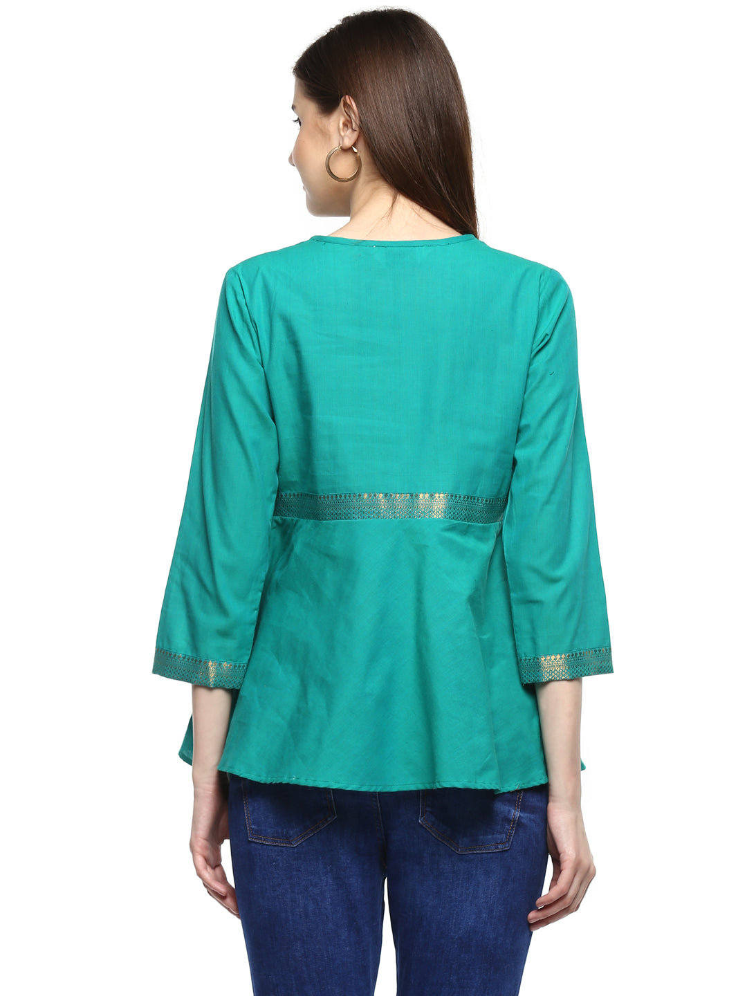 Bhama Couture Sea Green Solid Peplum Top