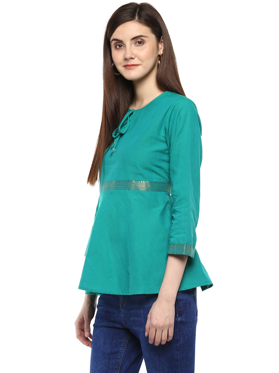 Bhama Couture Sea Green Solid Peplum Top