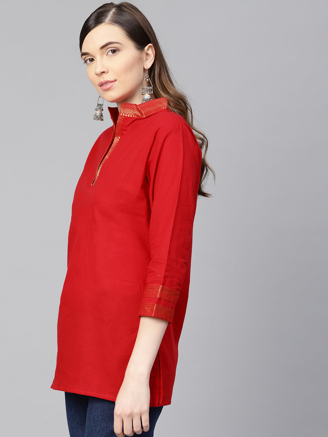 Bhama Couture Red Mangalagiri Cotton Solid Tunics For Womens