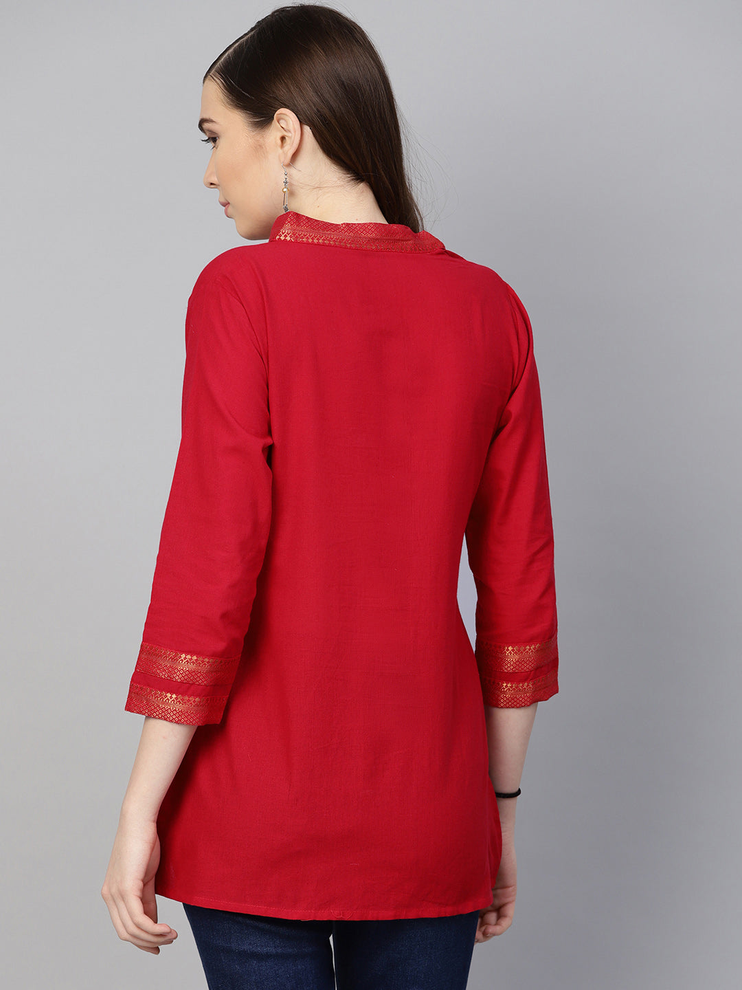 Bhama Couture Red Mangalagiri Cotton Solid Tunics For Womens