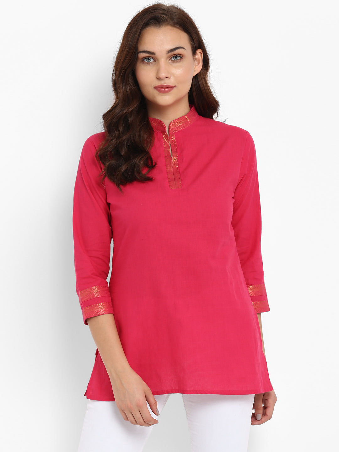 Bhama Couture Pink Solid Mangalgiri A-Line Top