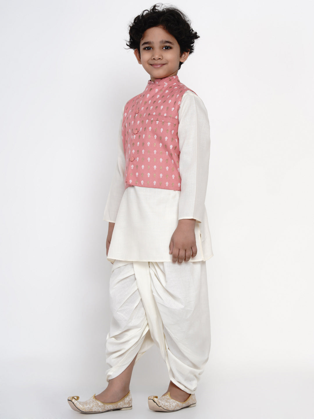 Bittu By Bhama Boys Off-White Solid Kurta with Dhoti Pants