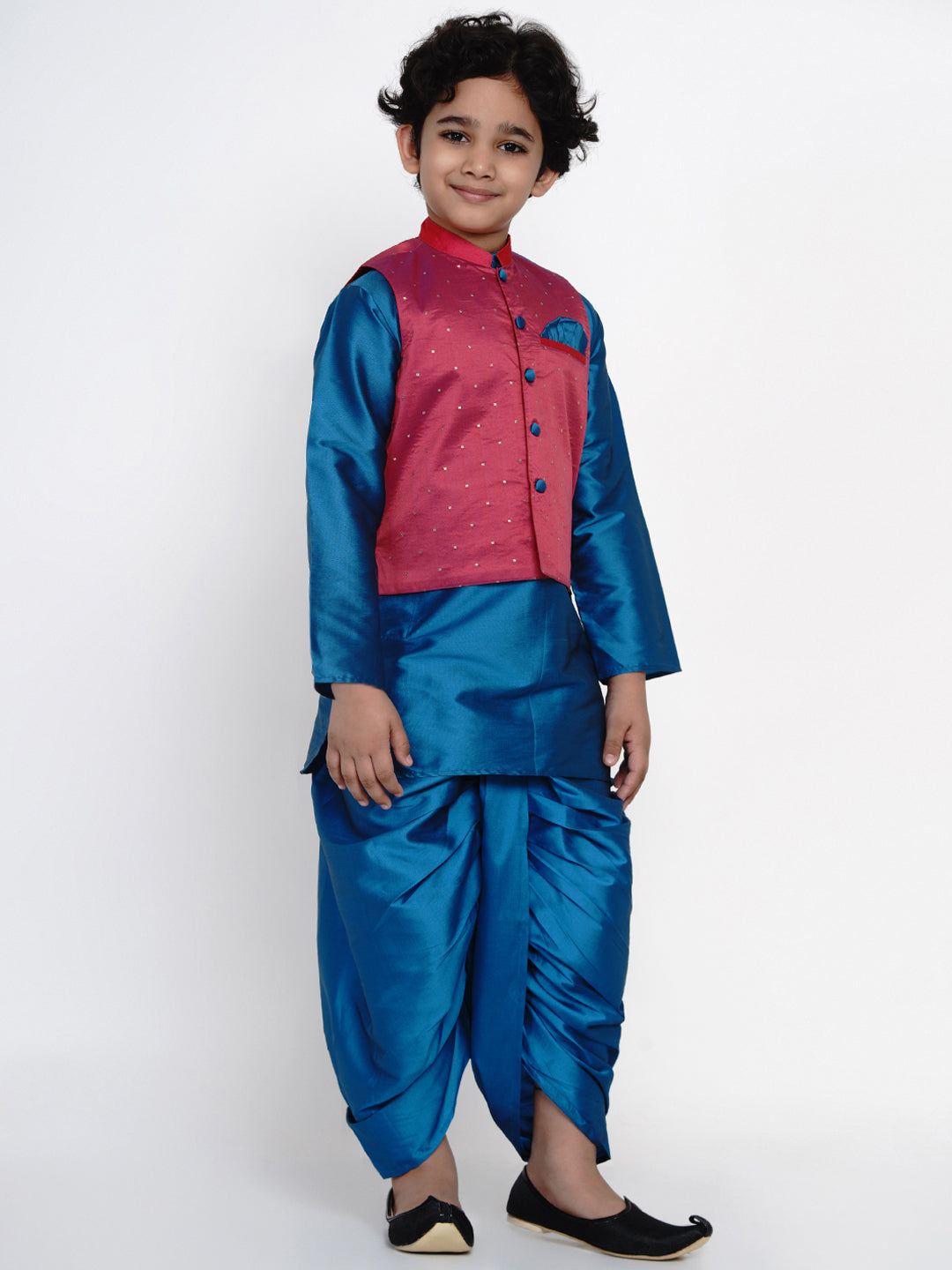 Bittu By Bhama Boys Blue & Pink Solid Kurta with Dhoti Pants