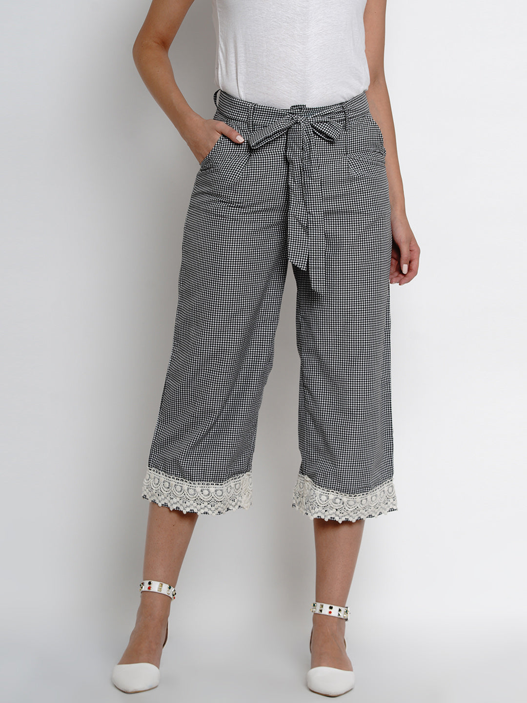 Bhama Couture Black & White Checked Loose Culottes