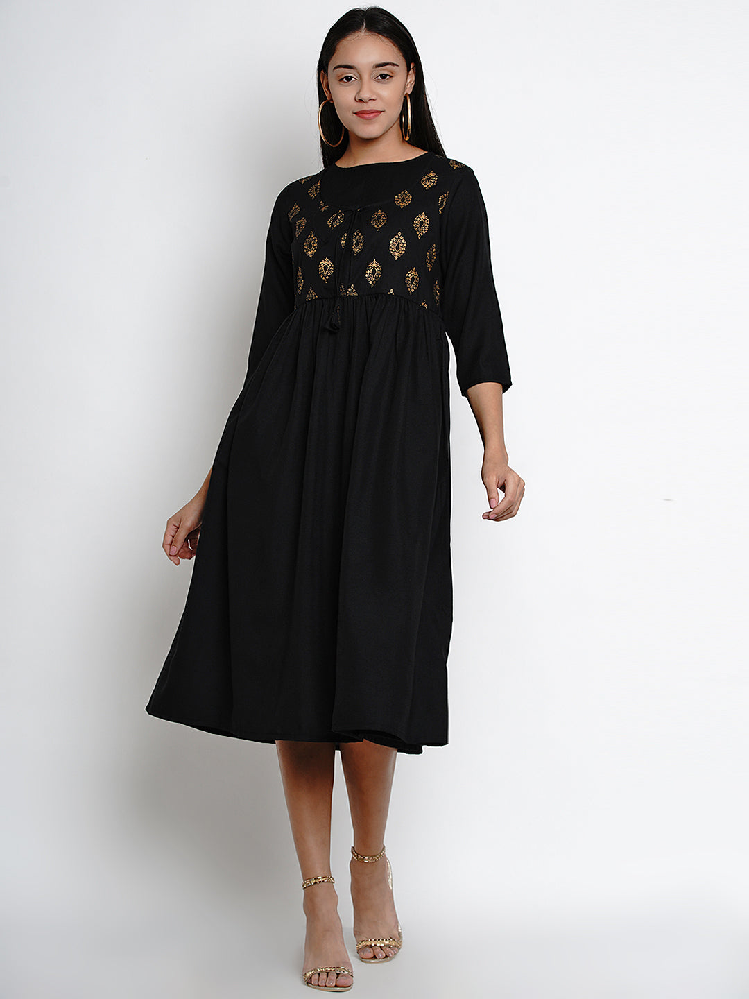 Bhama Couture Black Printed A-Line Dress