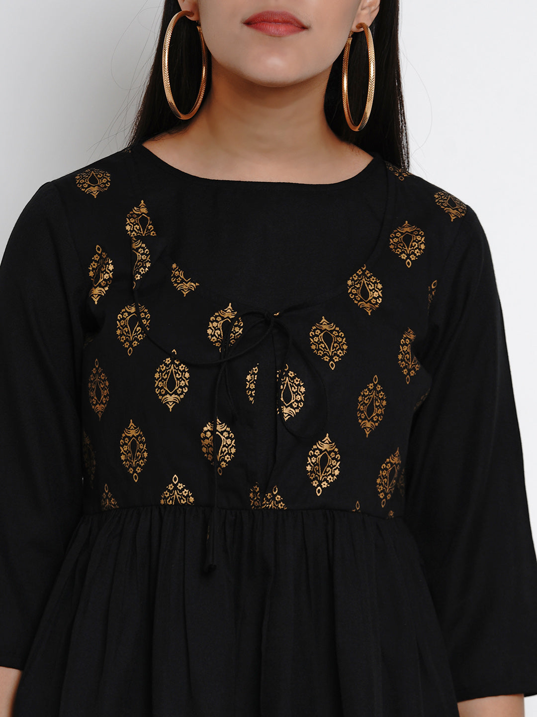 Bhama Couture Black Printed A-Line Dress