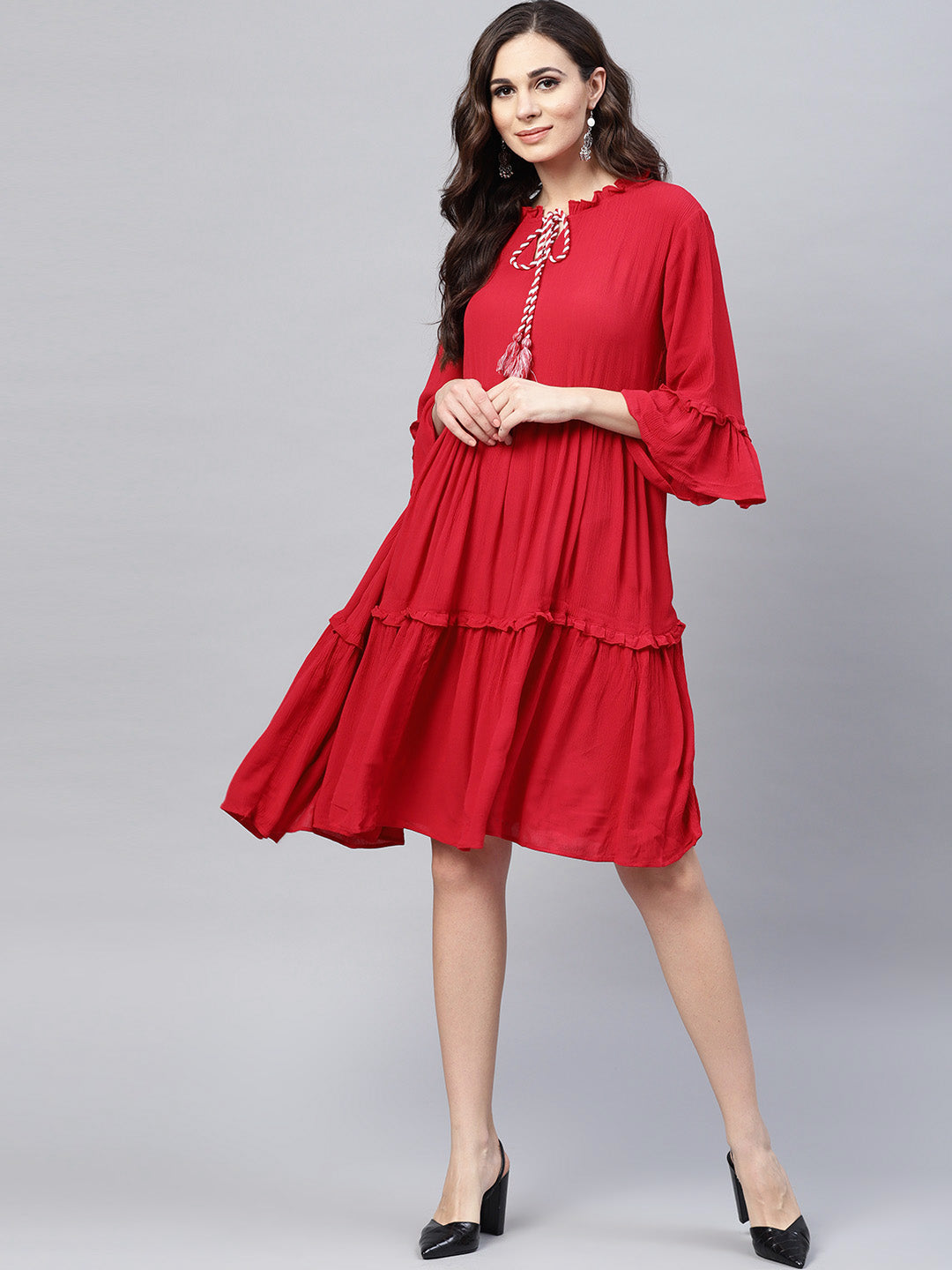 Bhama Couture Red Solid A-Line Dress