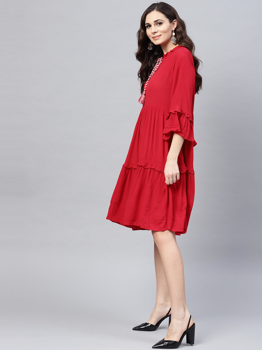 Bhama Couture Red Solid A-Line Dress