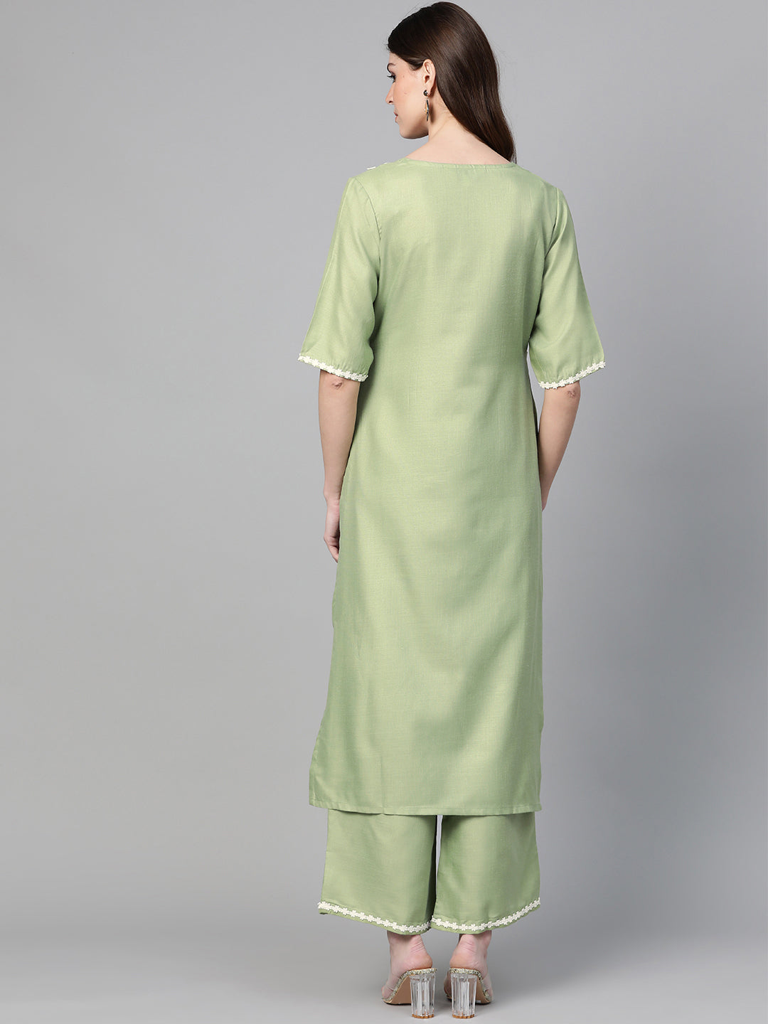 Green Solid Kurta With Palazzos