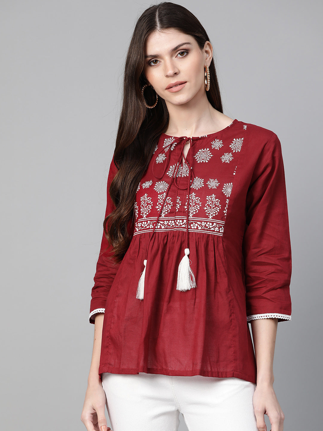 Bhama Couture Maroon  Printed Top