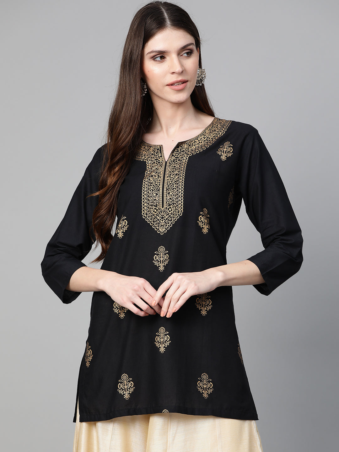 Bhama Cuture Black & Golden Foil Print Tunic