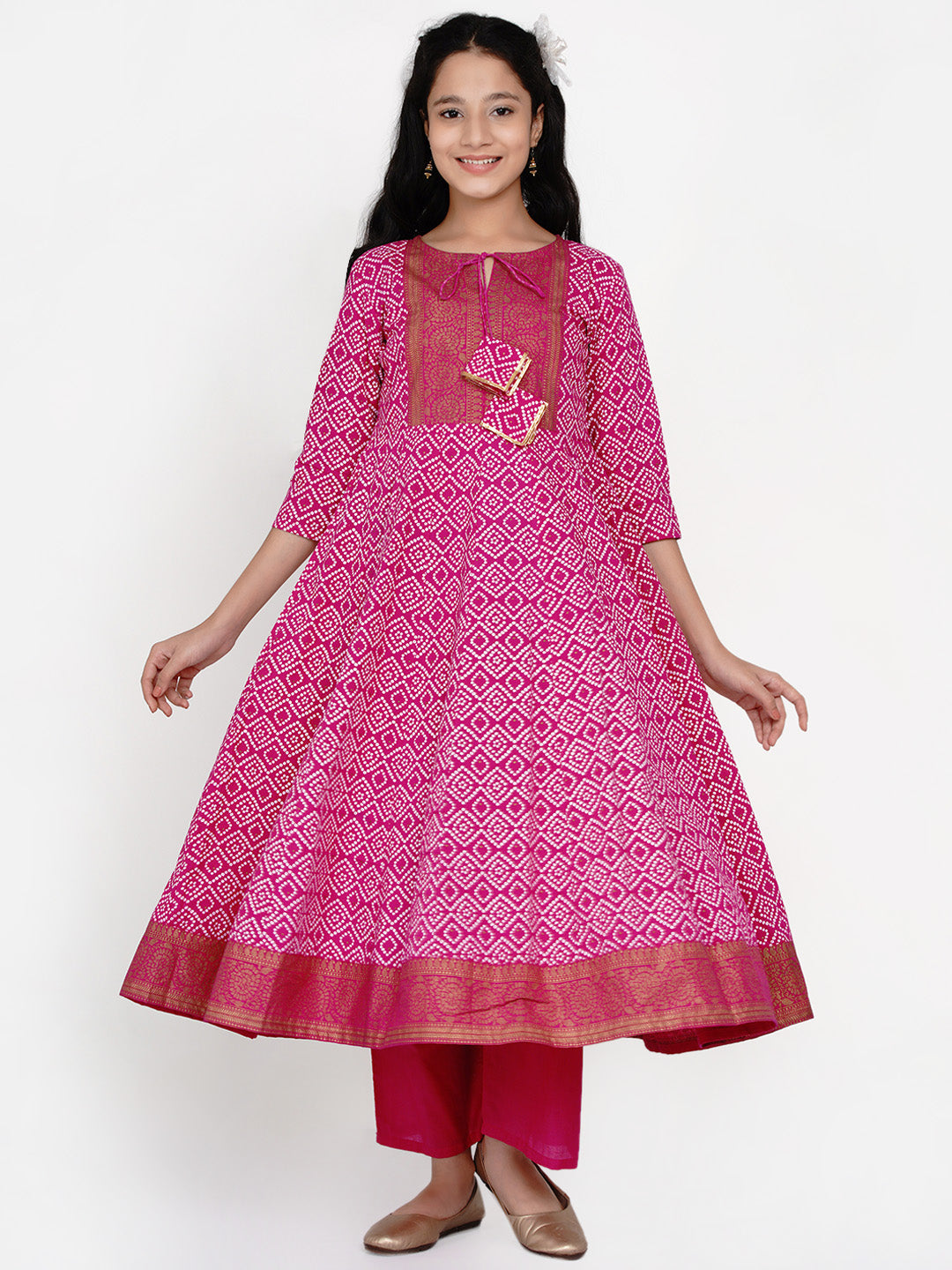 Bitiya By Bhama Pink Bandhej Anarkali Kurta With Palazzo