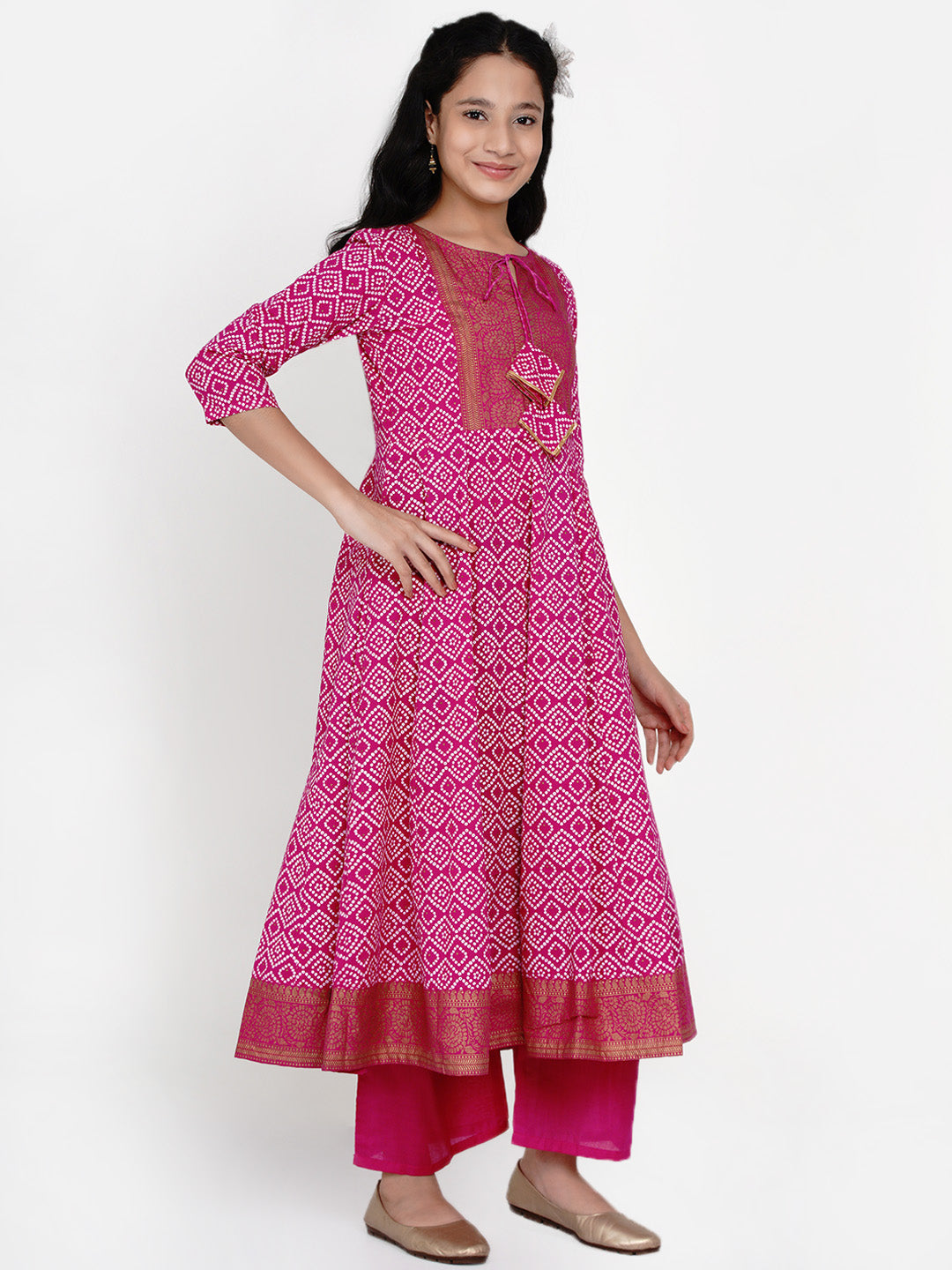 Bitiya By Bhama Pink Bandhej Anarkali Kurta With Palazzo