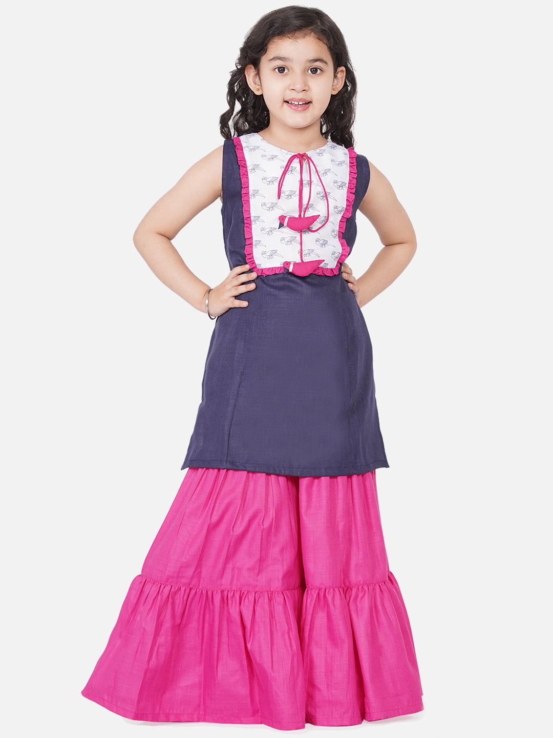 Bitiya By Bhama Navy Blue Straight Kurta with Pink Sharara