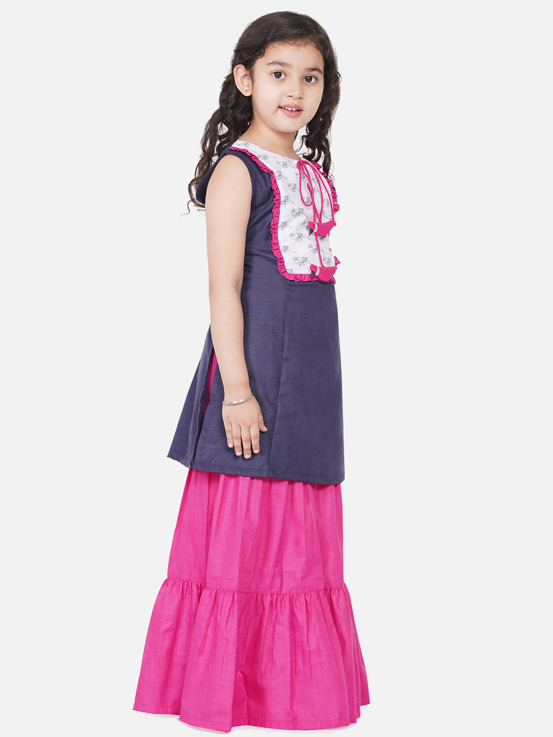 Bitiya By Bhama Navy Blue Straight Kurta with Pink Sharara