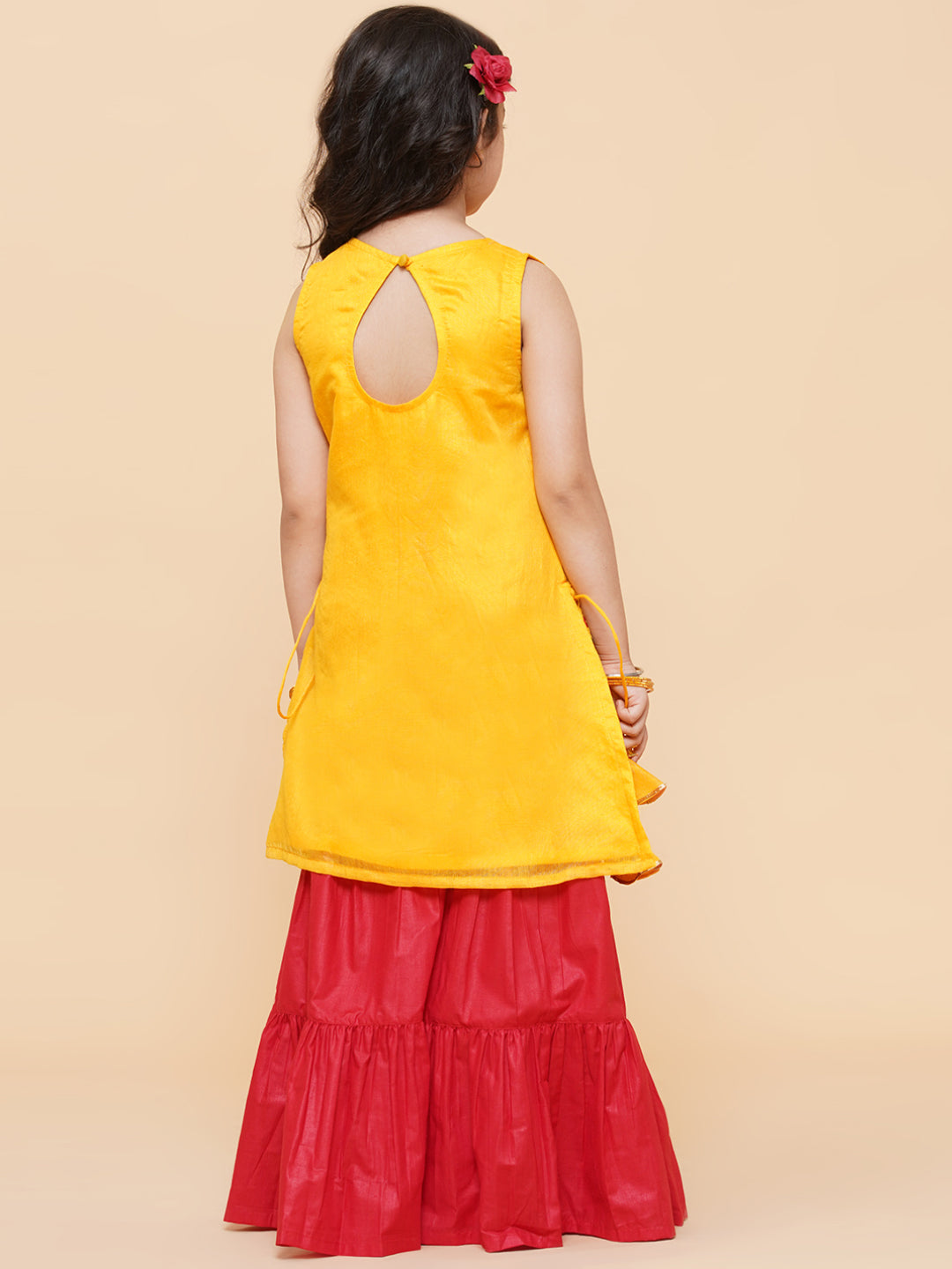 Bitiya By Bhama Girls Yellow Embroidered Kurta With Sharara