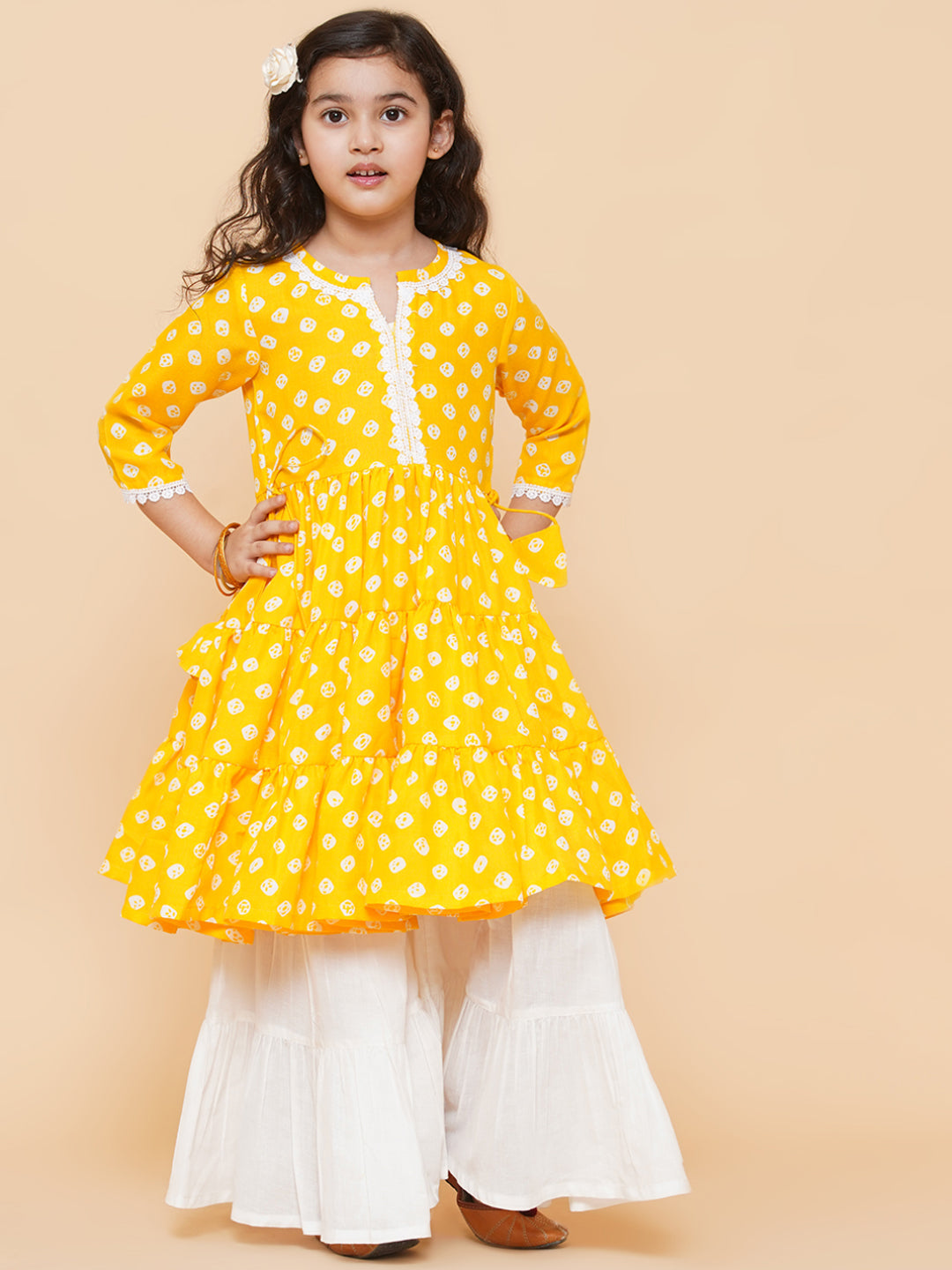 Bitiya By Bhama Yellow Bhandhej Printed Kurta And Sharara