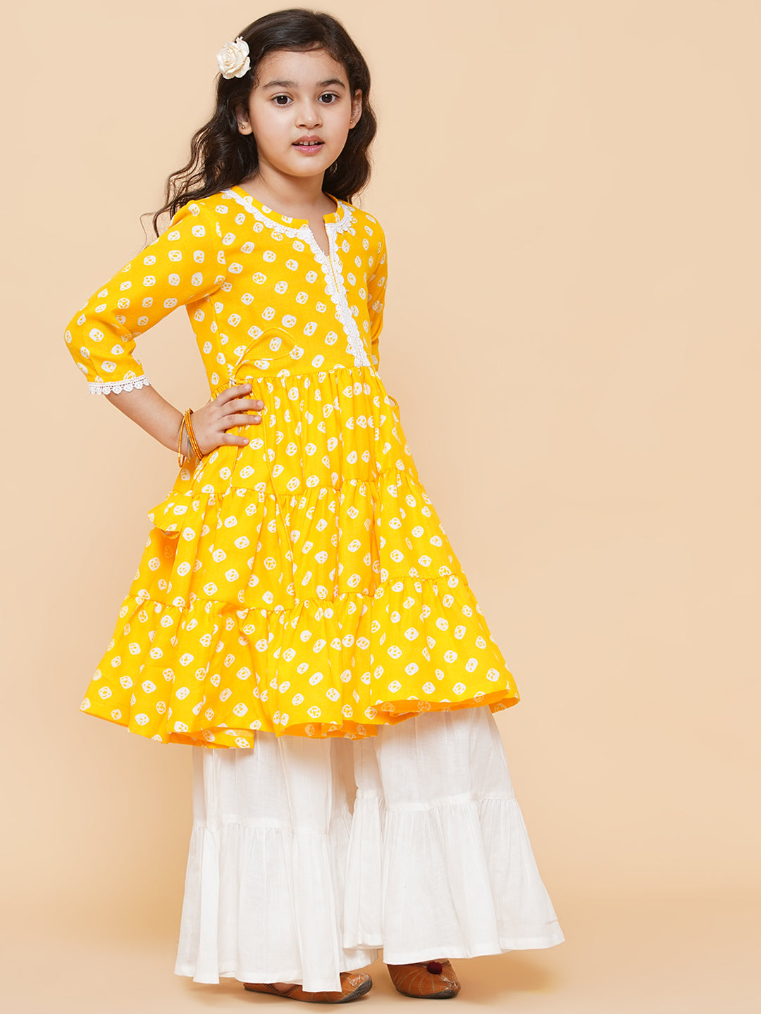 Bitiya By Bhama Yellow Bhandhej Printed Kurta And Sharara