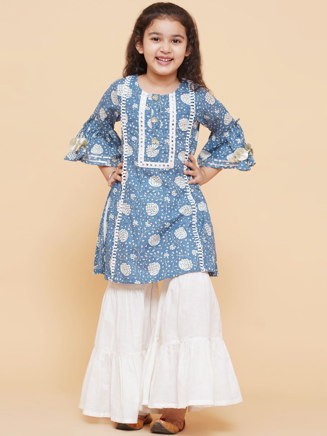 Bitiya By Bhama Girls Blue Coloured Printed Kurta With Sharara