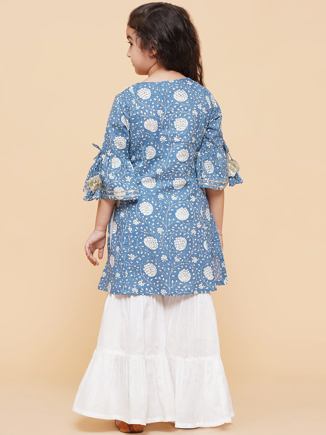 Bitiya By Bhama Girls Blue Coloured Printed Kurta With Sharara