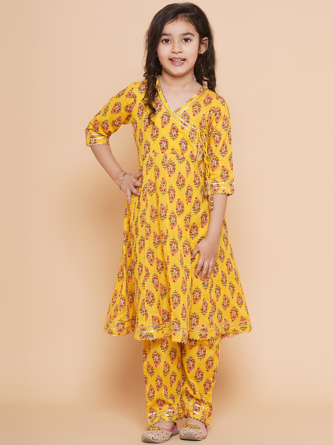 Bitiya By Bhama Yellow Printed Kurta With Trousers