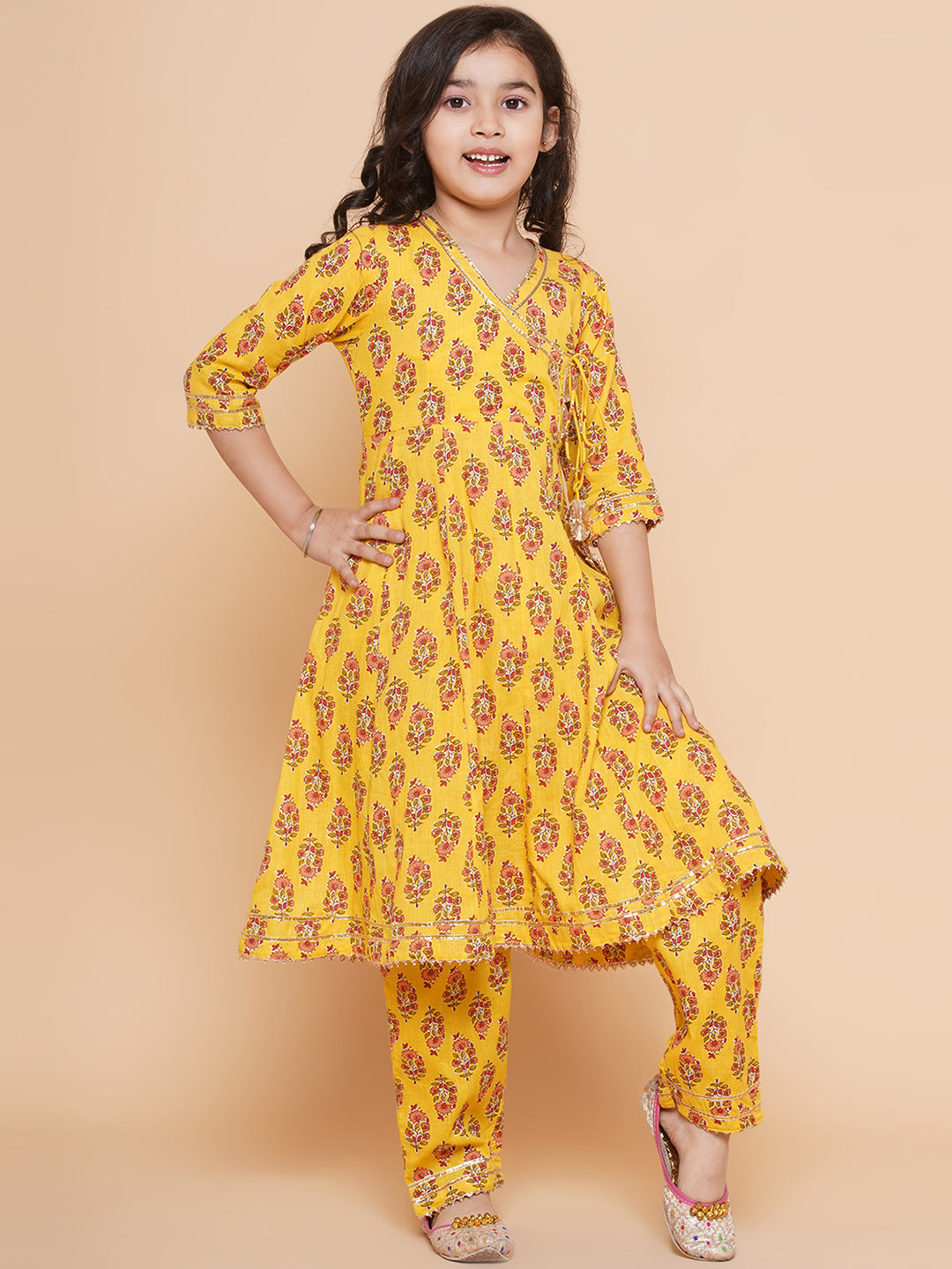 Bitiya By Bhama Yellow Printed Kurta With Trousers