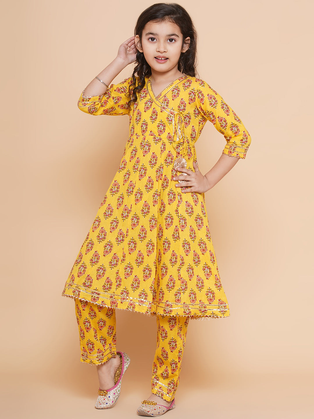 Bitiya By Bhama Yellow Printed Kurta With Trousers