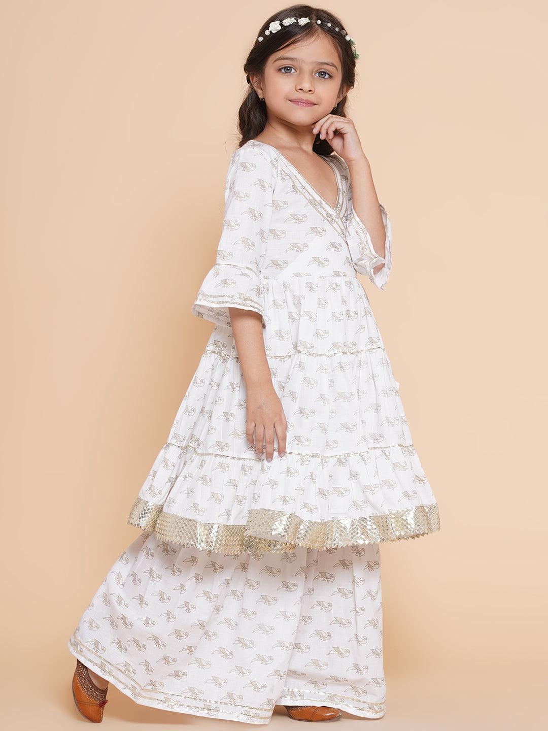 Bitiya By Bhama Girls Brid Printed Kurta With Sharara