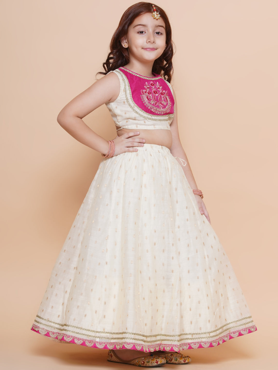 Buy Spectacular White And Pink Organza Base Designer Lehenga Choli