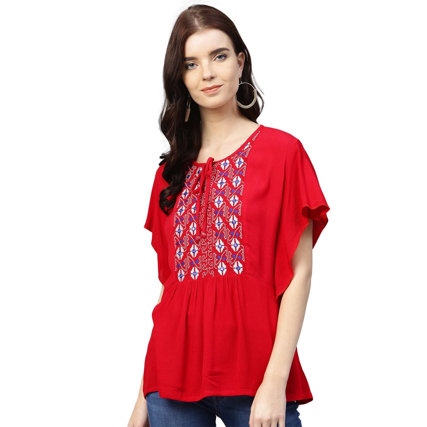 Bhama Couture Red Embroidered A-Line Top