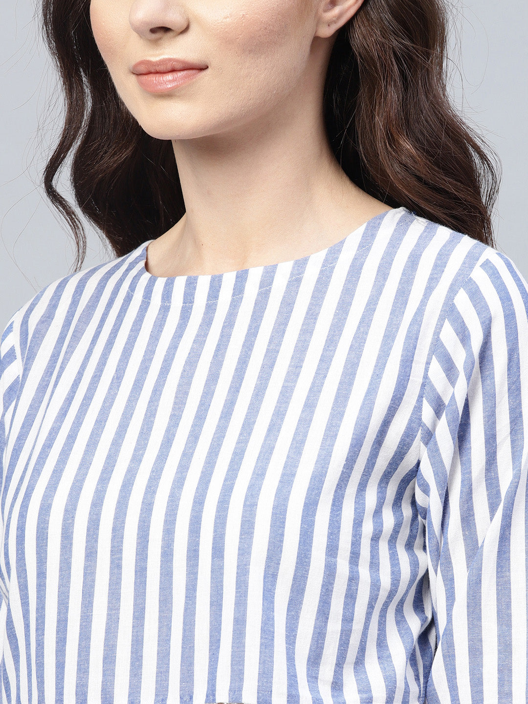 Bhama Couture Blue & White Striped A-Line Pure Cotton Top