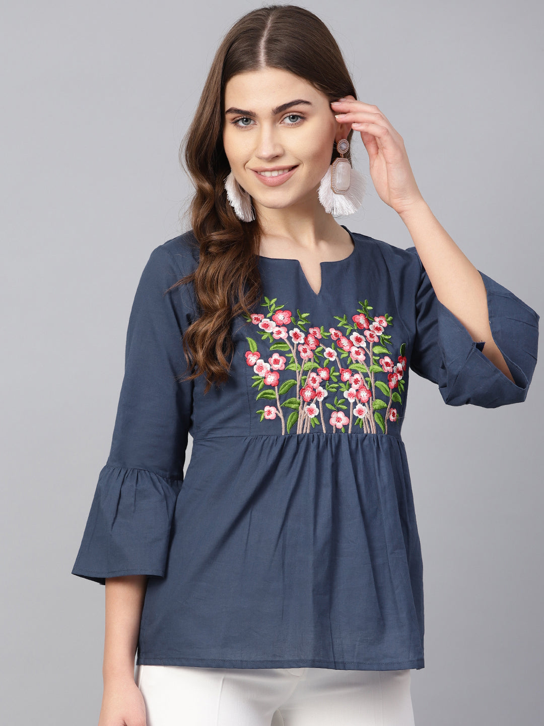 Bhama Couture Navy Blue Embroidered Top
