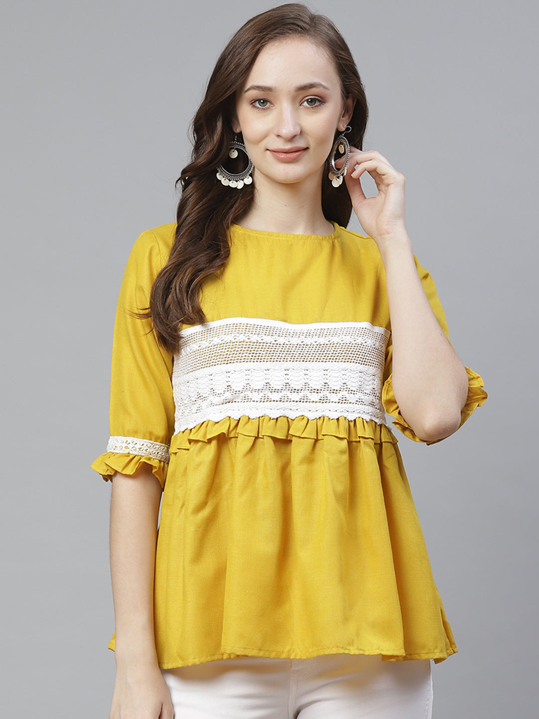 Bhama Couture Mustard Yellow Solid A-Line Top