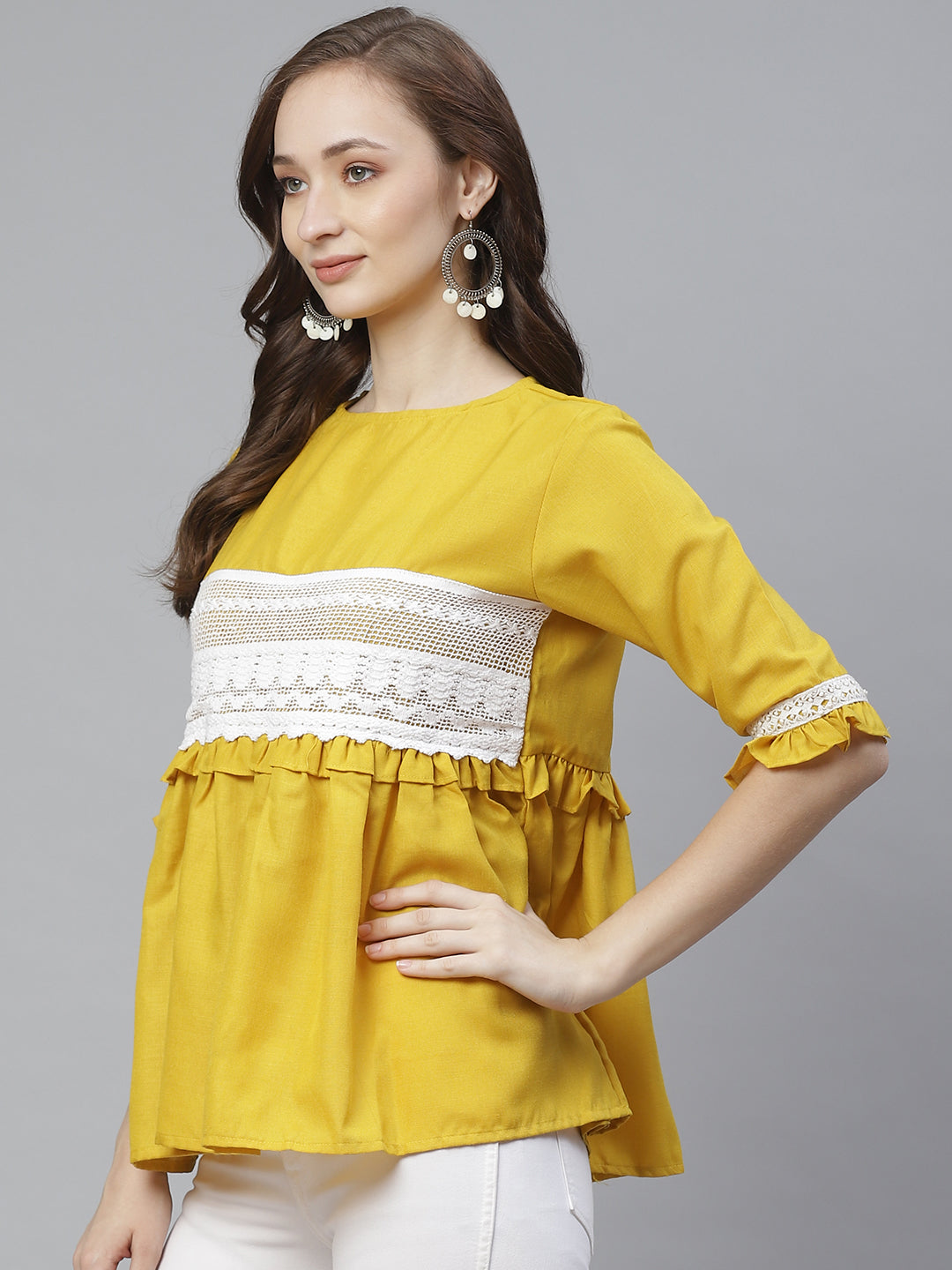 Bhama Couture Mustard Yellow Solid A-Line Top